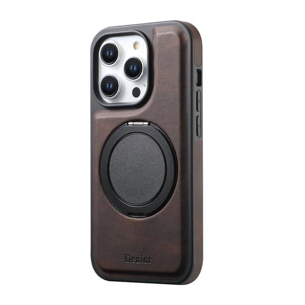 Leather Basic Case for iPhone 16 ProMax, Leather Case with Rotating Magnetic Hidden Foldable Stand, Compatible with Wireless Charging