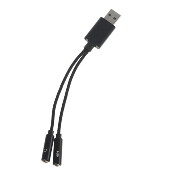 USB til 3,5 mm Jack Audio Adapter USB Lydkort med 3,5 mm Aux-omformer for Hodesett PC Bærbare datamaskiner Linux Stasjonære datamaskiner Svart