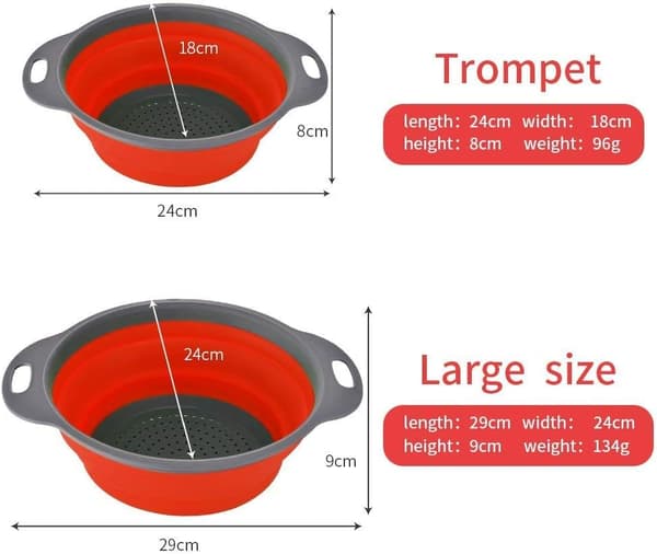 1 pc Silicone Collapsible Colander, Collapsible Silicone Colander for Kitchen, Eco-Friendly Non-Toxic, Red, L