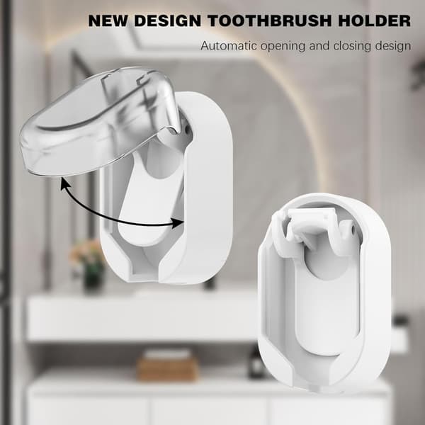 Toothbrush Holder 4-pack Dustproof Wall Mounted Self-Adhesive Organizer for Electric and Manual Toothbrushes White