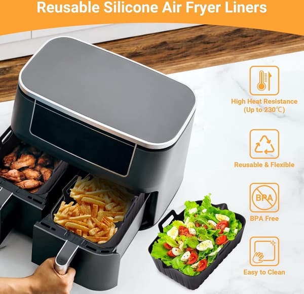 2 silikoneforme til Airfryer - Airfryer tilbehør - BPA-fri - Alternativ til bagepapir - Airfryer forme - Airfryer indsats - Rektangulær ...