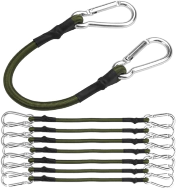 Spændestropper med karabinhage, 4-pak 30cm, grøn, elastisk til bagage & camping