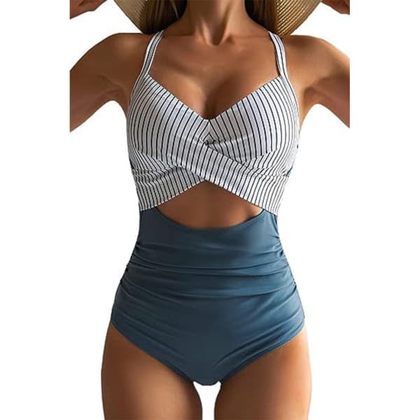 Dame Badedrakt i ett stykke uthulet monokini sommer stripete+blå striper+blå S Stripes+blue S