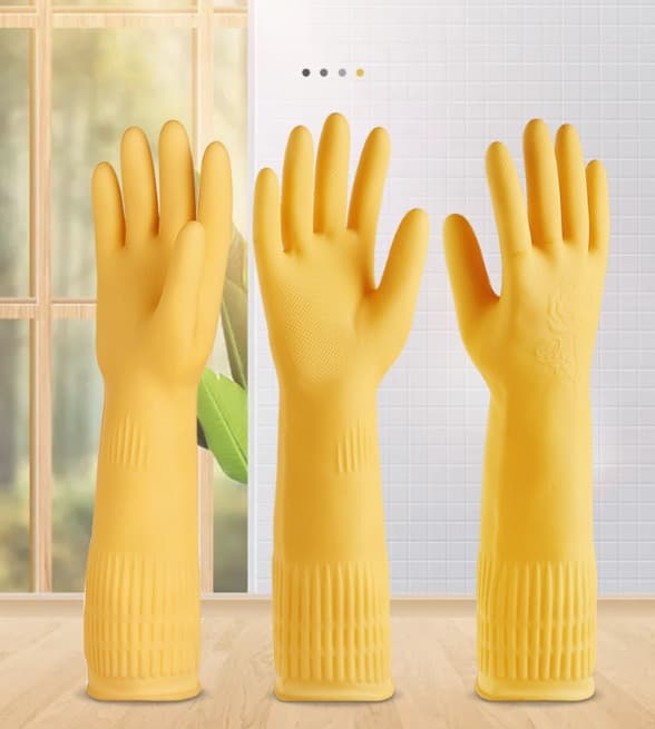 1 par gule gummihandsker - Lange gummihandsker til rengøring og opvask (Medium 38cm)