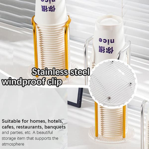 Disposable Cup Dispenser Holder Water Tea Cups Dispenser Rack Shelf (Gold)