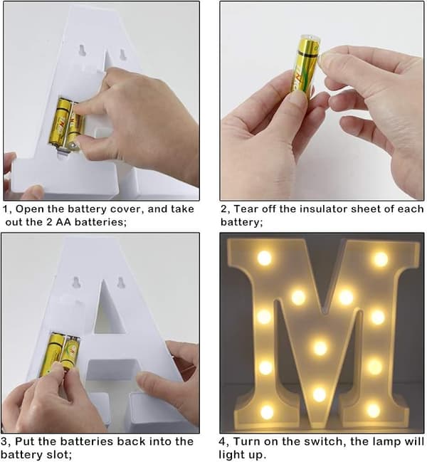 (M) Lysende bokstaver Alfabet Lys Opp LED-lampe Bokstavlamper Le