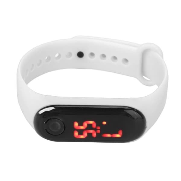 Mini Electronic Children's Watch Red LED Simple Student Sport Electronic Watch with Silicone Strap White