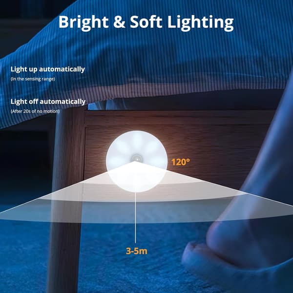 Motion Sensor Light Indoor Cabinet Light, Wireless USB Rechargeable Under Cabinet Lighting LED Wardrobe Light (2 pcs)