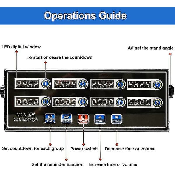 8-kanals kommerciel digital køkkentimer, beregningstimer i rustfrit stål med alarm, ur