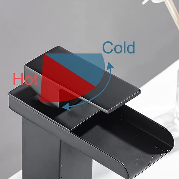 Black Bathroom Faucet Waterfall Bathroom Faucet Rectangular Single Hole Ceramic Cartridge Hot C