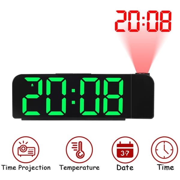 Projection Alarm Clock 180° Rotation 12/24H LED Digital Clock USB Charging Ceiling Projector Alarm Clock (Green)