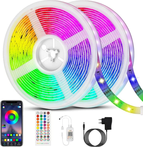 10MRGB LED-stripe, fleksibel, fjernkontroll, synkronisert med mu