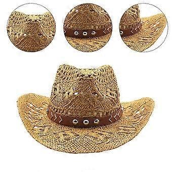 Cowboyhat Stråhat Sommer Panama Hat Pynt til Bryllupsfest Flettet Krystal Klub Cowboyhat Kamel One Size (Kamel)