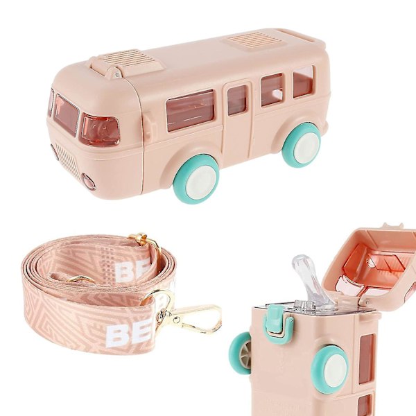 Bærbar vandkop i busform, bilhalm vandkop, bus vandflaske Kawaii bilhalm vandkop Pink