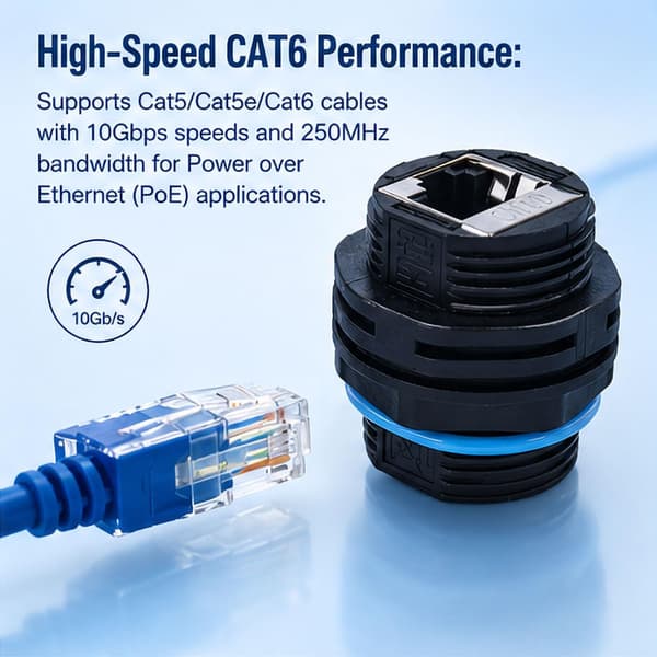 IP68 Vattentät CAT6 RJ45 Panelmonterad Koppling (10-PACK) -