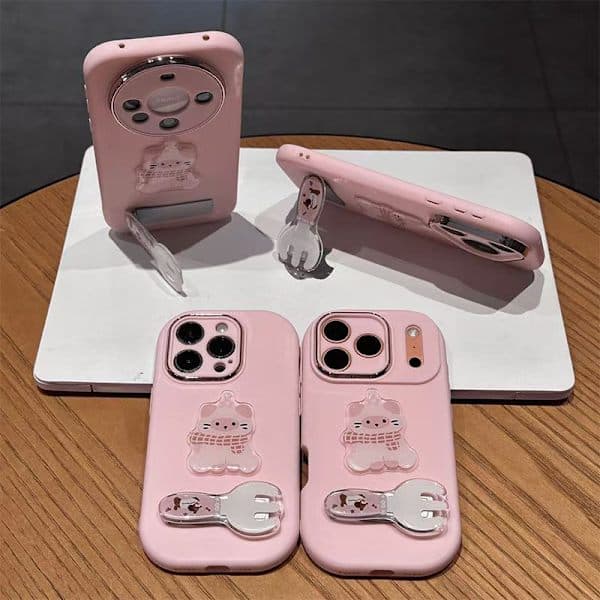 iPhone 16 Plus mobiltelefonfodral, rosa, med ett sött och roligt stativ. 16PLUS 16PLUS 16PLUS 16PLUS