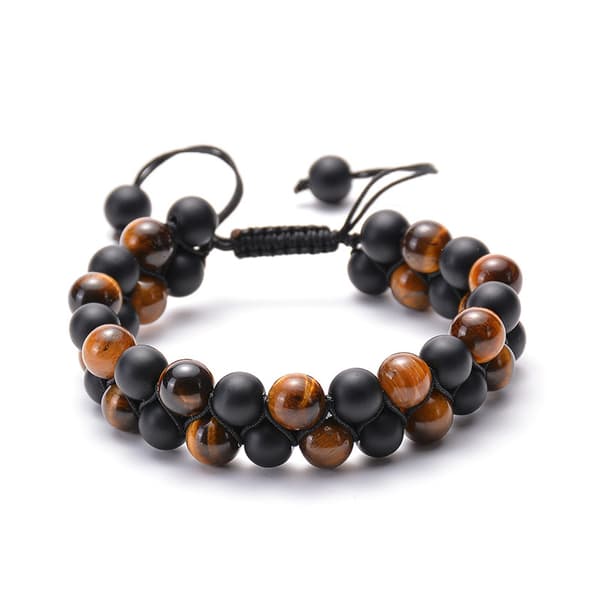 Natursteinarmbånd for menn, justerbart perlearmbånd med Es