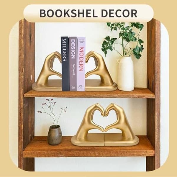 9,9x12,95 cm Decorative Bookends Gold Gesture Bookends Heart-shaped Hands Sculpture Bookends, Creative Bookshelf
