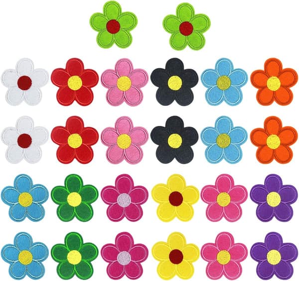 26 stk. broderede stryge-på-lapper, sy-på-lapper, solsikkeblomst