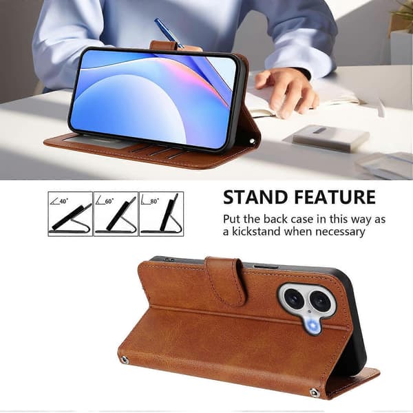 For iPhone 17 Case Panda Print RFID Blocking Wallet Leather Phone Cover with Wrist Strap Brown Brown Brown Brown