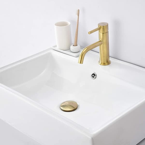 Bathroom Sink Drain with Overflow, Pop Up Drain Plug with Brushed Gold Finish and Brass Construction, Enhanced Bathroom Drain