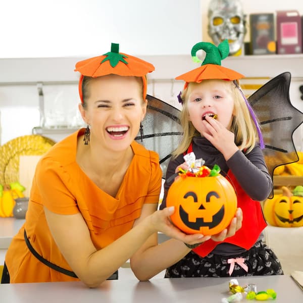 Sæt med 3 Halloween græskar pandebånd til Halloween kostumer græskar pandebånd elastisk græskar hat hovedbeklædning til Halloween festartikler