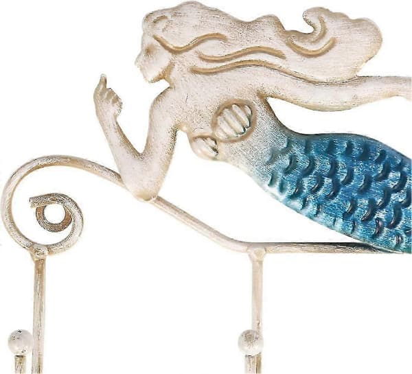 Iron Wall Hook with 4 Hooks, Decorative Wall Hook (Mermaid)