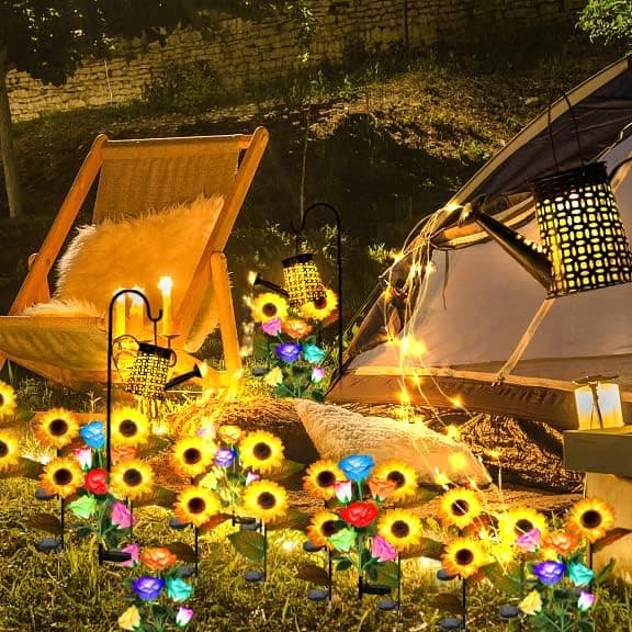 Solar vandkande med lys udendørs, solcelledekoration til haven