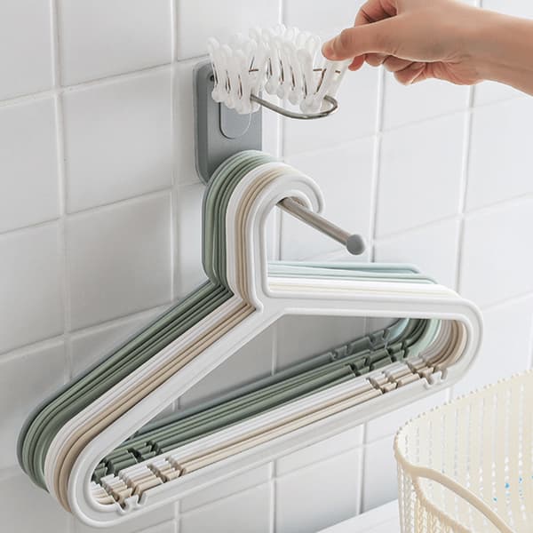 Wall Mounted Clothes Hanger Organizer 2-Layer Stainless Steel Self-Adhesive Storage Holder Stacker White White