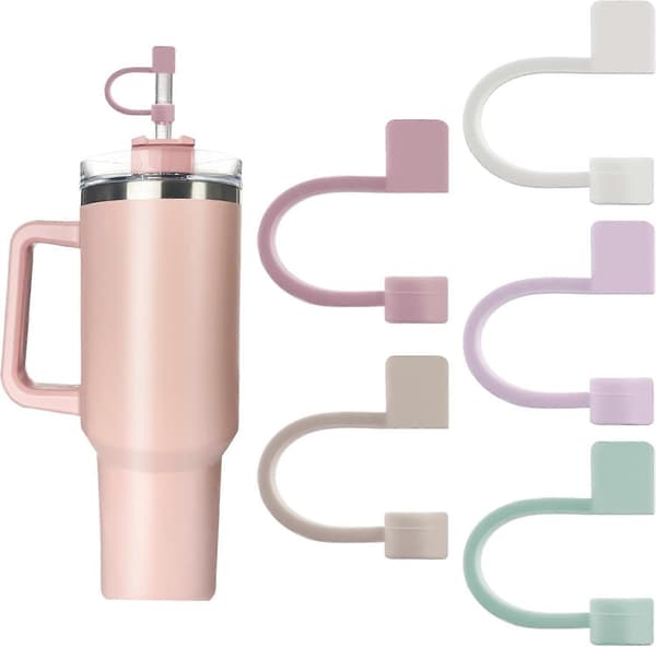 5-pack Silikonlock för Sugrör - Dammtäta Sugrörslock för 40 oz Glas och Vattenflaskor