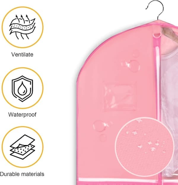 Garment Bag 110x60 cm with 5 Pockets Foldable Suit Bag Garment Bag / Garment Protector / Garment Storage Pink pink