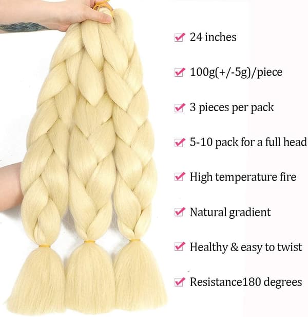 3-pack Syntetiskt Fläthår Yaki-Textur Lätt att Fläta Försträckt 61 cm (Blond)