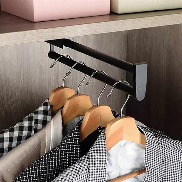 Telescopic Clothes Rail Wardrobe Trouser Hanger Top Mounted Vertical Pull-Out Wardrobe Rod Hanger