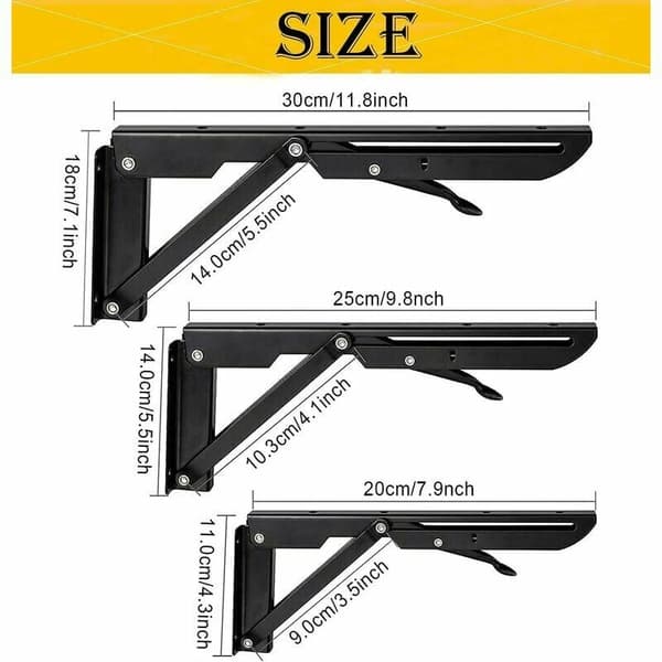 Set med 2 hyllfästen 250 mm, fällbart konsolfäste, robust fällbart metallhyllfäste för vägghylla, 50 kg