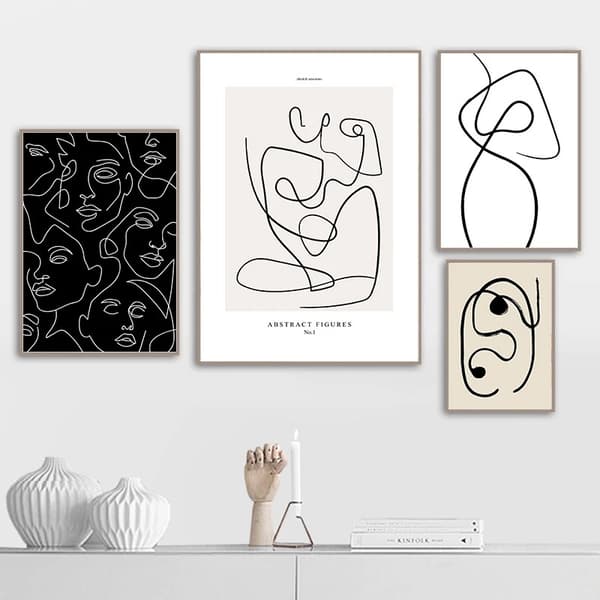Kreative, minimalistiske, abstrakte linjer, ansigtsmønstre, lærred