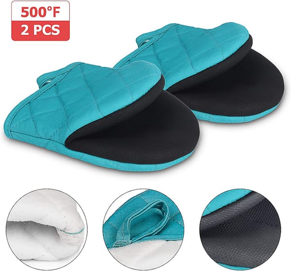 Heat Resistant Silicone Oven Mitts with Non-Slip Surface and Hanging Loop for Baking, Grilling, BBQ, Microwave, Machine Washable, Blue