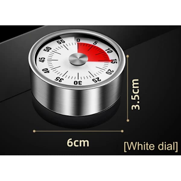 60 minutters timer høj alarm madlavningstimer magnetisk ur rustfrit stål visuel timer køkken rund mekanisk timer hvid