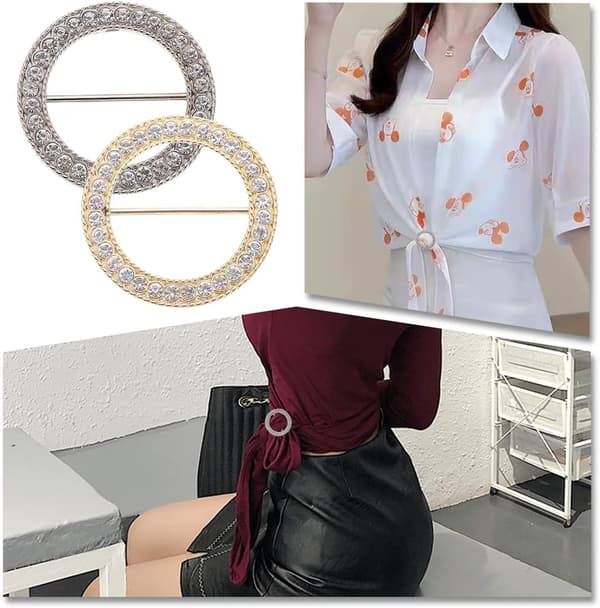 4-pakning Strass T-skjorte Klips Mote Skjerfklips Ring Elegant Skjerf Midjespenne