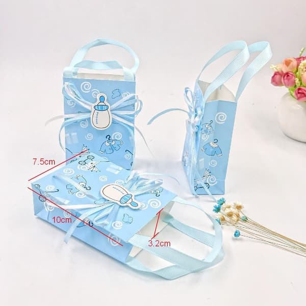 24 x Blå babyshower-gavepose gutt myk pose mini festpapirpose for babygutt bursdagsfest dåp dåpsfest Barnas dag-gaver