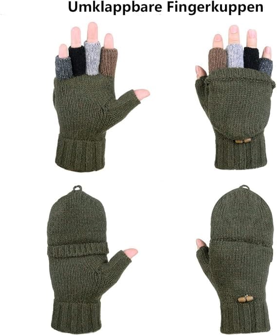Vinterhandskar fingerlösa flip-handskar förtjockade stickade kashmirhandskar vantar