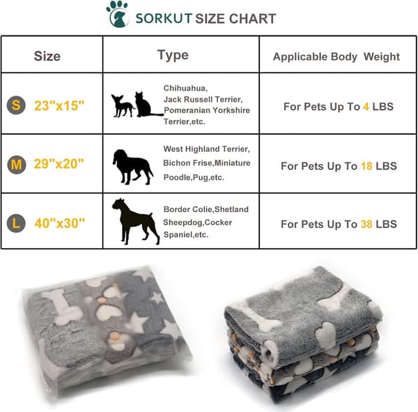 3-pak hvalpetæpper superbløde varme sovemåtter grå søde trykte fluffy fleecetæpper til små hunde katte, (23\"x15\")