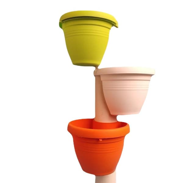 3 grønne slangeblomsterpotter, kar, nedløbsrør til planter og blomster udendørs