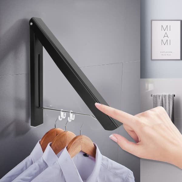 120 cm Rod, Space Aluminum, Double Mount, Retractable Clothes Hanger, Balcony, Foldable Drying Rack, Black