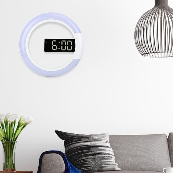 Innovative LED Wall Clock Modern Style Home Decor with Alarm, Temperature and Light Function White