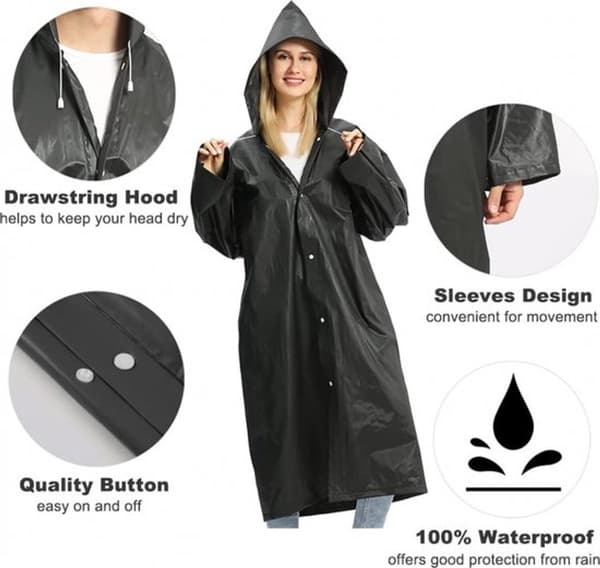 Raincoat - Eva Poncho with hood - 1 pc - Long model - Hat with drawstring - Unisex - Waterproof - Lightweight - Bicycle poncho - Rain poncho ...