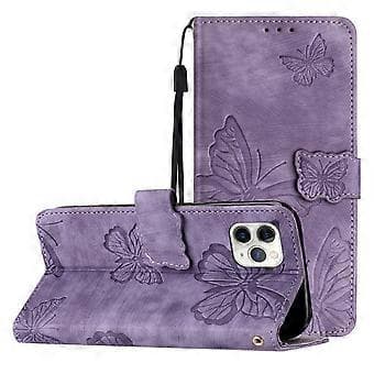 Compatible with iPhone 11 Pro Max Embossed Butterfly Case with Wallet and Kickstand Case - Lila Purple Purple
