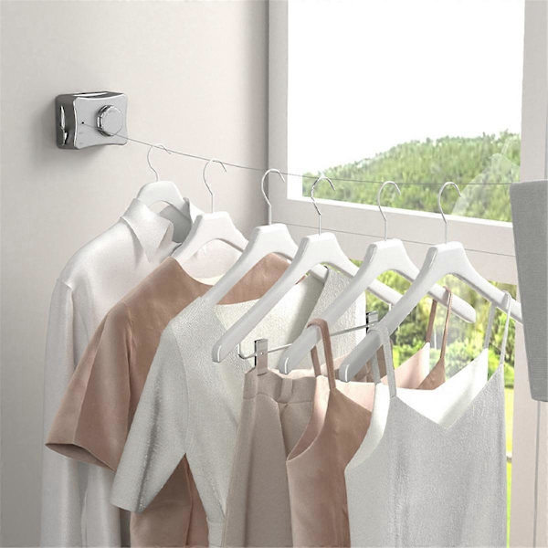 Wall Mounted Invisible Retractable Clothesline Adjustable White