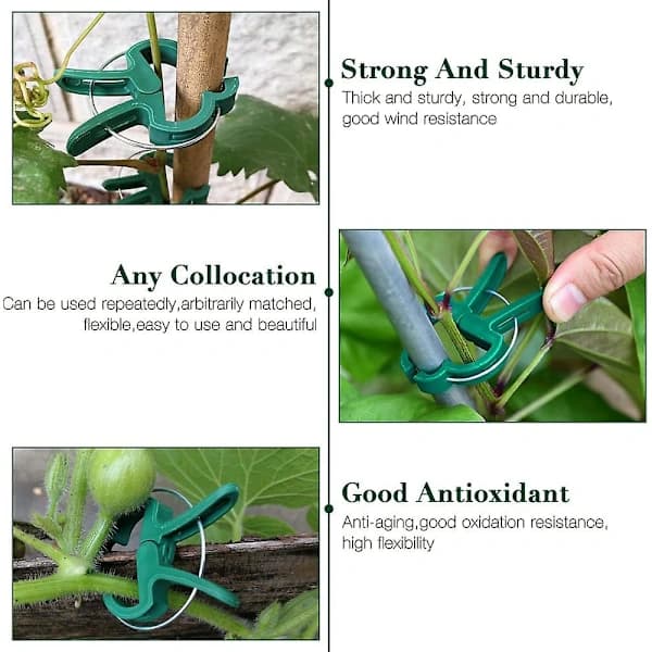 Adjustable Plant Support Clips, Reusable Garden Clips for Tomatoes, Cucumbers, Roses, Climbing Plants, Green, 100-Pack