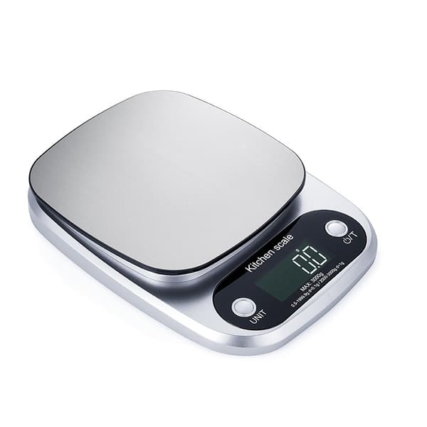 Digital køkkenvægt 5 kg/0,1 g med LCD-display, platform i rustfrit stål og tarafunktion til præcis madlavning