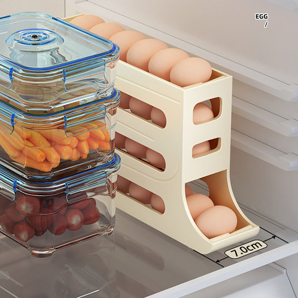 Automatic Sliding Egg Storage Box with Large Capacity Portable Egg Container for Outdoor Use Cream Cream